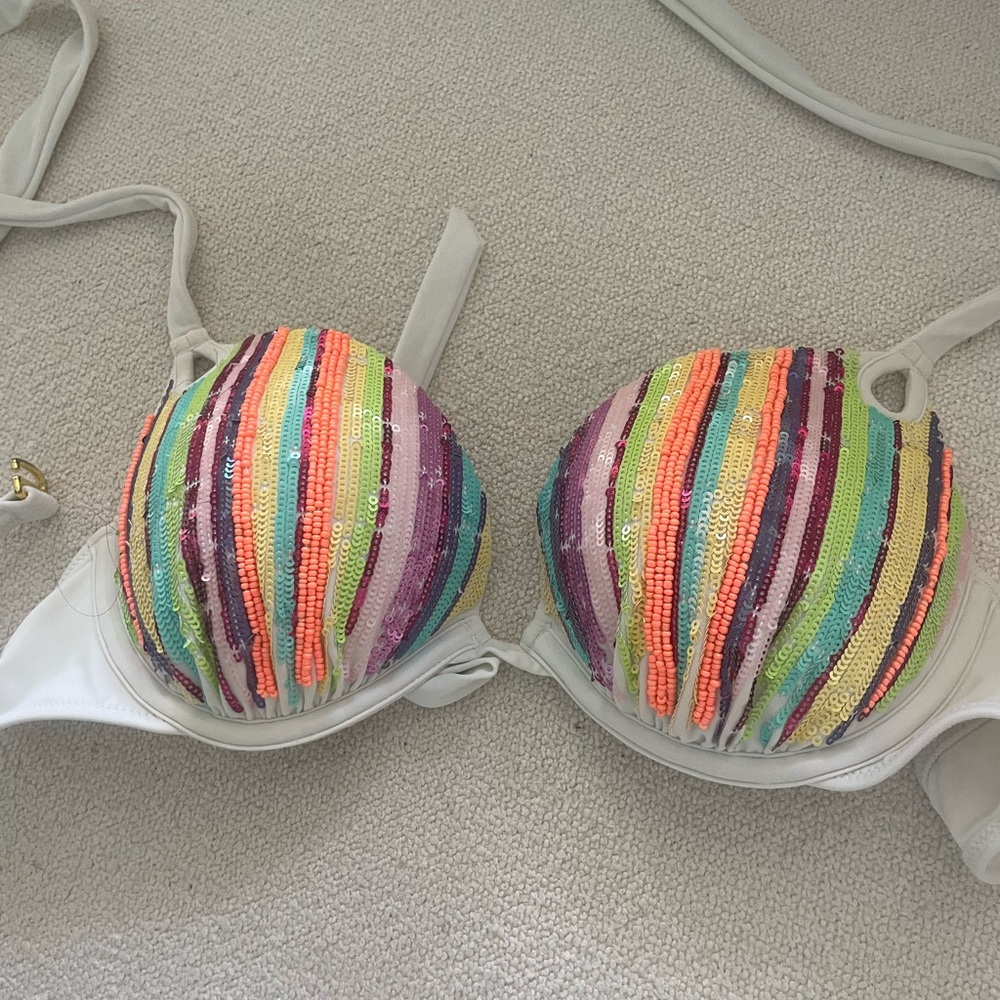 Vintage Victoria Secret Sequin Striped Bikini Top